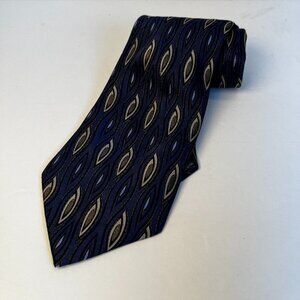 KEITH‎ DANIELS Men's 100% Silk XL Necktie Designer Geometric Blue/Silver